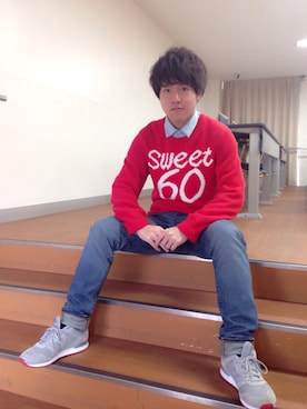 「BLUE BLUE（ブルーブルー）のアイテム（ニット/セーター）」を使った、Hiroki.Tさん（メンズ・165cm）の冬コーディネート