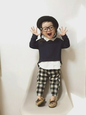 「PLST（プラステ）のアイテム」を使った、RIOさん（キッズ・80cm）の秋コーディネート