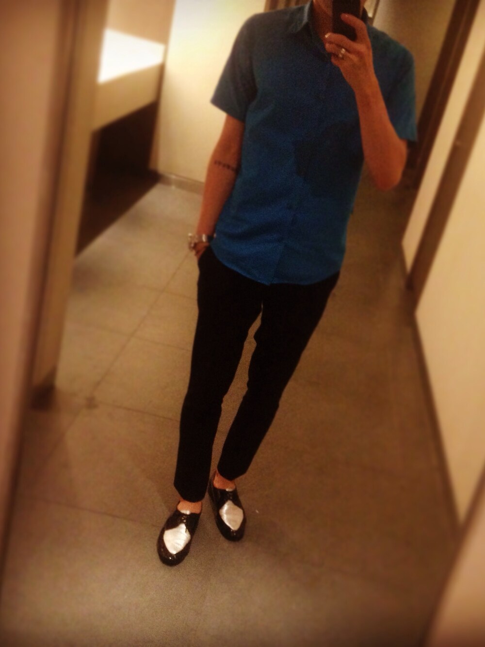 「N.HOOLYWOODのアイテム（シャツ/ブラウス、ブルー系）」を使った、haeseongjoeさん（メンズ・177cm）の夏コーディネートの1枚目の写真