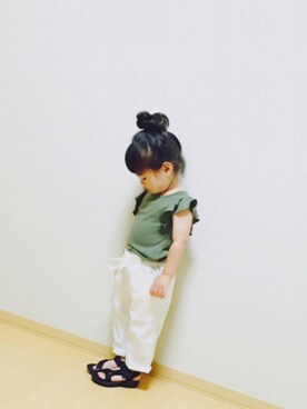 「カーキ×ホワイト」｜「アイテム（その他）」を使った、yuiさん（キッズ・90cm）の夏コーディネート