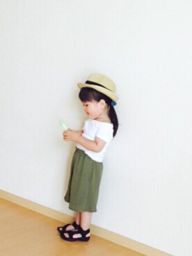 「カーキ×ホワイト」｜「アイテム（その他）」を使った、yuiさん（キッズ・90cm）の夏コーディネート