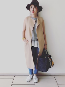 「SEA（シー）のネイビーカゴバッグM（かごバッグ）」を使った、mizuhoさん（レディース・156cm）の夏コーディネート