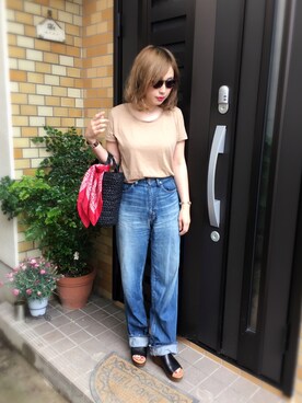 「TODAYFUL（トゥデイフル）のUseful UネックTシャツ（Tシャツ/カットソー）」を使った、mizuhoさん（レディース・156cm）の春コーディネート