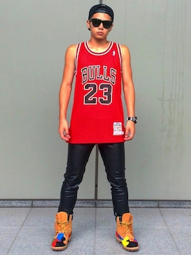 「L.H.P（エルエイチピー）のアイテム（スラックス）」を使った、SpongeNobuさん（メンズ・174cm）の夏コーディネート