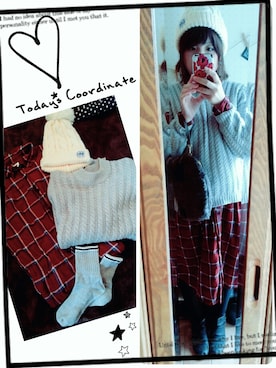 「アイテム（シャツワンピース、レッド系）」を使った、maimaiko☺さん（レディース・163cm）の冬コーディネート