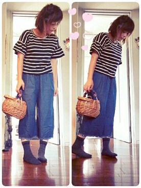 「coca（ANDEX shoes product）（コカ）のアイテム（Tシャツ/カットソー）」を使った、maimaiko☺さん（レディース・163cm）の夏コーディネート