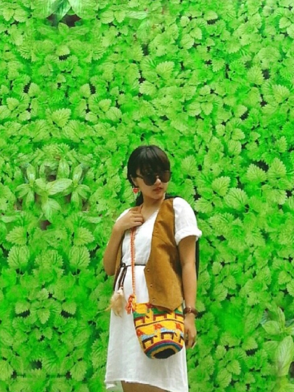 「Titicaca bag（ショルダーバッグ、イエロー系）」を使った、MissAnnAさん（レディース・157cm）の夏コーディネートの1枚目の写真