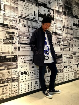 「DIESEL BLACK GOLD（ディーゼル ブラック ゴールド）のアイテム（ノーカラージャケット、ブラック系）」を使った、UENTSUさん（メンズ・170cm）の秋コーディネート