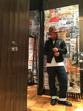 「DIESEL（ディーゼル）の00SIYP0IAIV（ライダースジャケット、ブラック系）」を使った、UENTSUさん（メンズ・170cm）の秋コーディネート