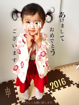 「NET（ネット）のアイテム（オールインワン・サロペット）」を使った、K♡mamaさん（キッズ・80cm）の冬コーディネート