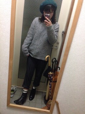 「雨の日」｜「アイテム（ハンチング/ベレー帽）」を使った、→蒼さん（レディース・154cm）の冬コーディネート