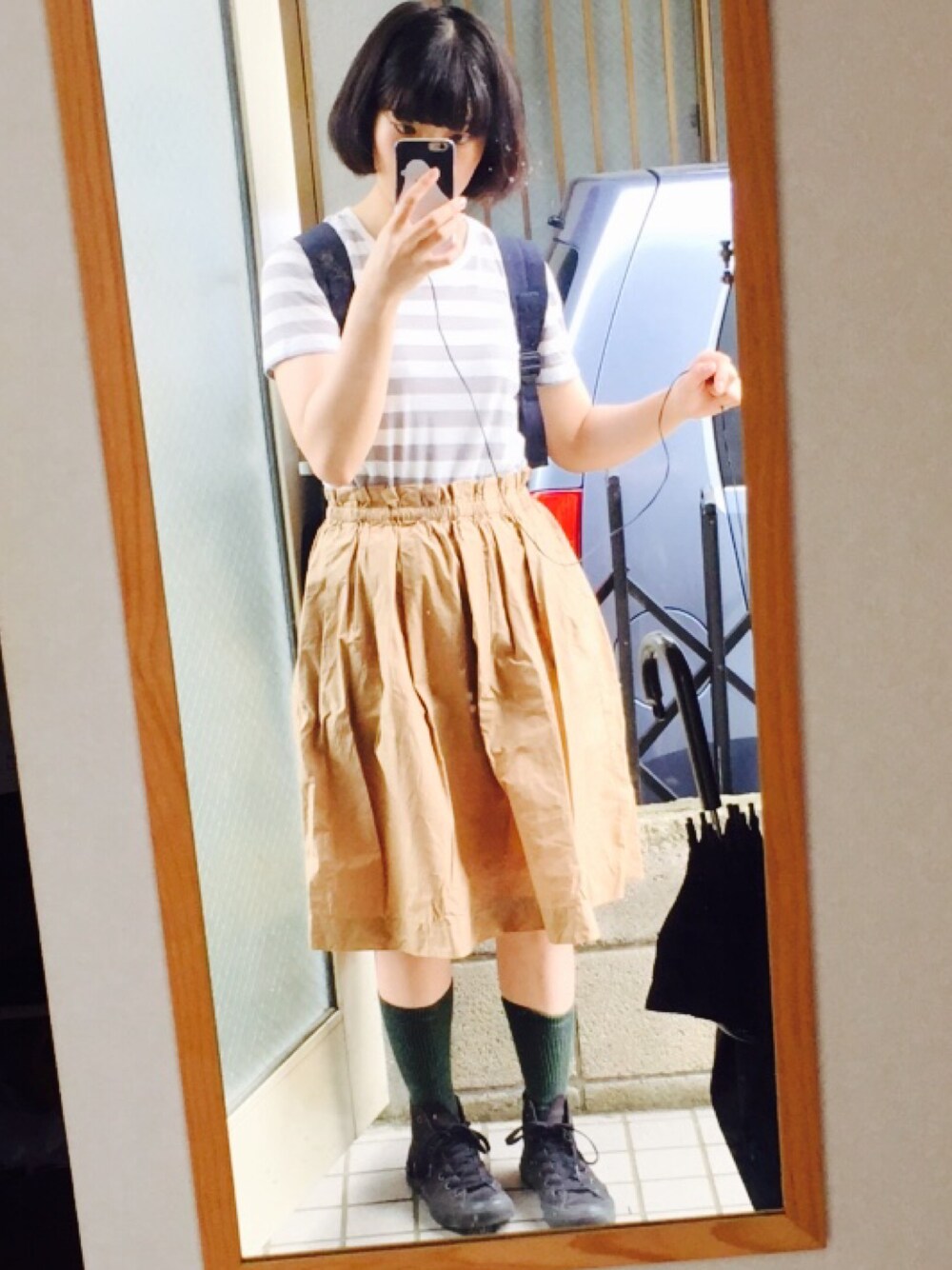 「お仕事コーデ、あついあついあついよ、日焼け対策、美白」｜「無印良品のアイテム（スカート、ベージュ系）」を使った、→蒼さん（レディース・154cm）の夏コーディネートの1枚目の写真