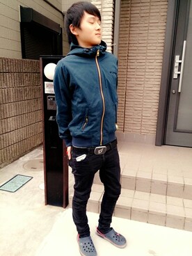 「近所」｜「アイテム（ブルゾン）」を使った、イモガエルさん（メンズ・169cm）の秋コーディネート