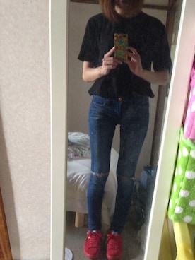 「UNIQLO Tシャツ」｜유우미さん（レディース・163cm）の秋コーディネート