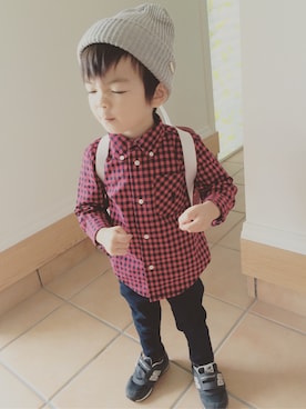 「韓国子供服のアイテム（ニットキャップ/ビーニー、グレー系）」を使った、ともぴさん（キッズ・140cm）の秋コーディネート