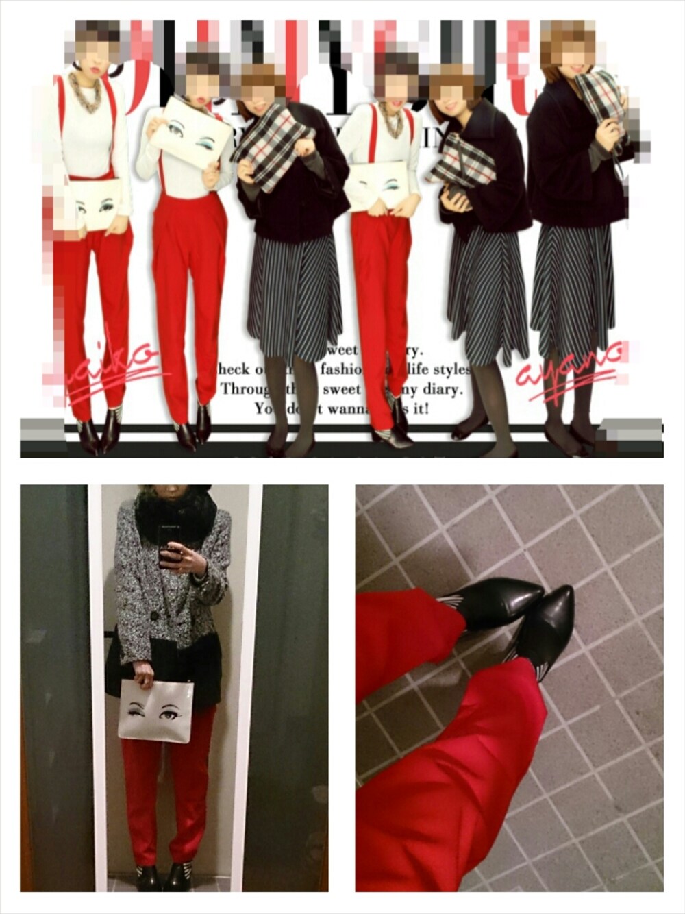 ホワイト系のクラッチバッグを着用したレディースの冬コーディネートの1枚目の写真