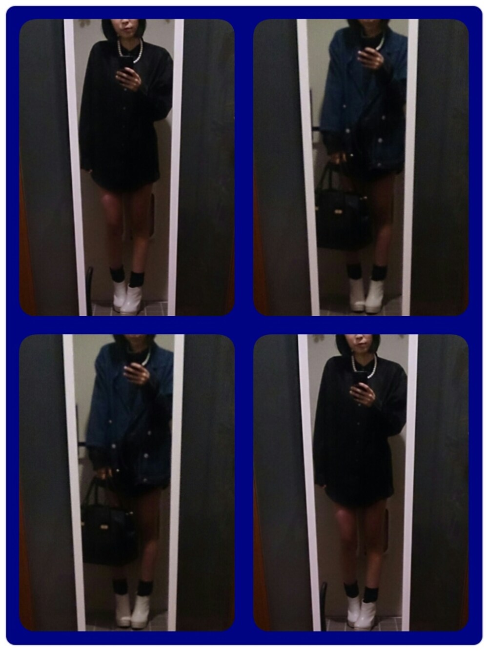 ブラック系のハンドバッグを着用したレディースの春コーディネートの1枚目の写真