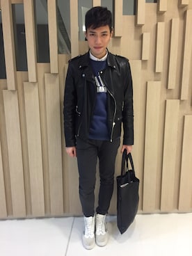 「RMCのアイテム（スウェット）」を使った、CK_CHUさん（メンズ・183cm）の冬コーディネート