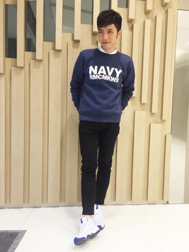 「RMCのアイテム（スウェット）」を使った、CK_CHUさん（メンズ・183cm）の冬コーディネート