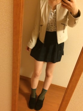 「ROPE' PICNIC（ロペピクニック）のアイテム（ライダースジャケット）」を使った、hina...さん（レディース・158cm）の秋コーディネート