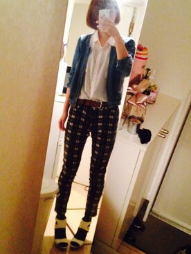 「もらいもの.のアイテム（デニムジャケット、ブルー系）」を使った、みなみさん（レディース・169cm）の秋コーディネート