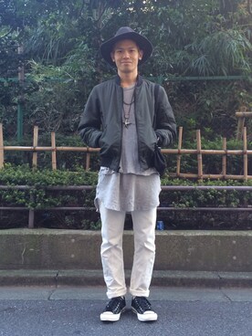 「UNUSED」｜「アイテム（ミリタリージャケット）」を使った、やまだたかとさん（メンズ・170cm）の秋コーディネート