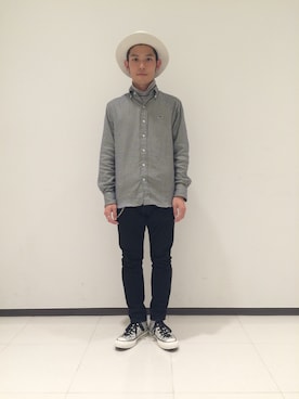 「柄物」｜「アイテム（帽子）」を使った、やまだたかとさん（メンズ・170cm）の秋コーディネート