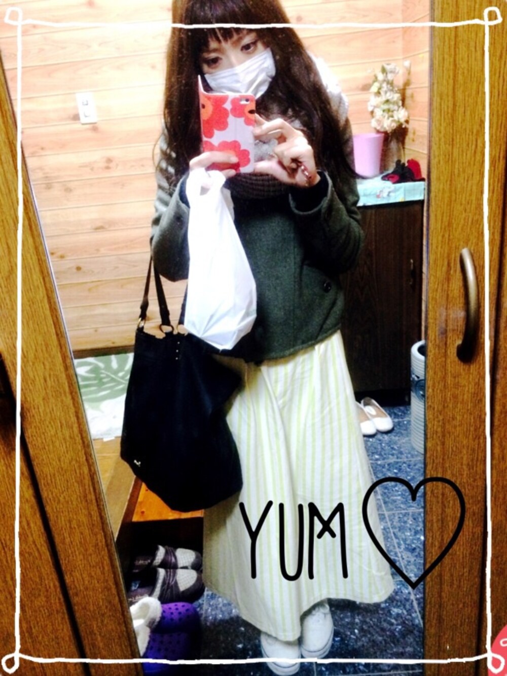 「BEAUTY&YOUTH UNITED ARROWSのBYSF ストライプタックマキシスカート　◆（スカート、イエロー系）」を使った、yui.sanさん（レディース・162cm）の秋コーディネートの1枚目の写真