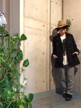 「ヒッコリー」｜「アイテム（トレンチコート）」を使った、ふじたまるさん（レディース・162cm）の冬コーディネート