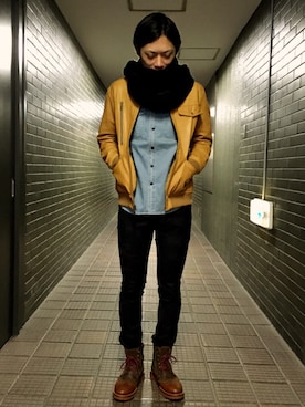 「アイテム（ストール/ショール）」を使った、クマガイさん（メンズ・172cm）の冬コーディネート