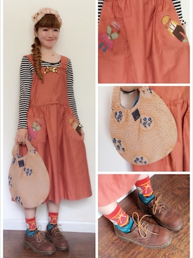 「アイテム（トートバッグ、オレンジ系）」を使った、MioNidoさん（レディース・155cm）の春コーディネート