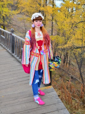 「アイテム（ピーコート、ピンク系）」を使った、MioNidoさん（レディース・155cm）の秋コーディネート