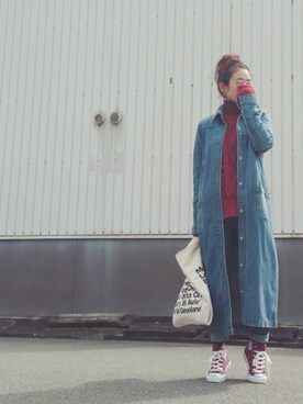 「Ameri（アメリ）のアイテム（デニムジャケット）」を使った、sashaさん（レディース・157cm）の冬コーディネート