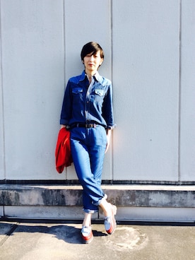 「アイテム（その他シューズ、レッド系）」を使った、AC.Mさん（レディース・159cm）の春コーディネート