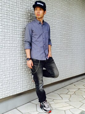 「atmos（アトモス）のアイテム（キャップ）」を使った、GREVENさん（メンズ・167cm）の秋コーディネート