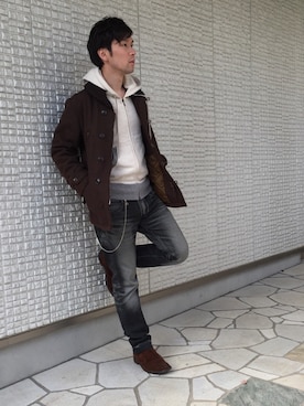 「ADAM ET ROPE'（アダムエロペ）のアイテム（モッズコート）」を使った、GREVENさん（メンズ・167cm）の冬コーディネート