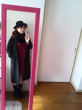 「アイテム（シャツワンピース、レッド系）」を使った、yuhinaさん（レディース・158cm）の秋コーディネート