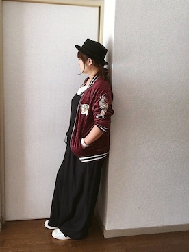 「ワインレッド」｜「アイテム（オールインワン・サロペット）」を使った、yuhinaさん（レディース・158cm）の秋コーディネート