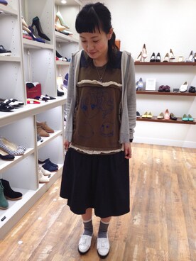 「ボーダーソックス」｜「アイテム（ローファー）」を使った、なんばマルイ店さん（レディース・158cm）の春コーディネート