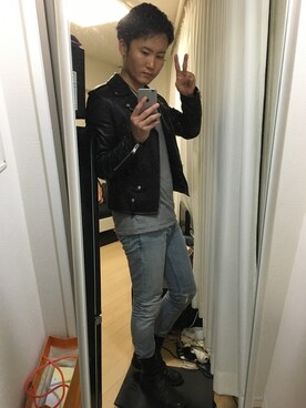 「ラブ＆ピース2016」｜「アイテム（ライダースジャケット）」を使った、RYO-Tさん（メンズ・178cm）の秋コーディネート