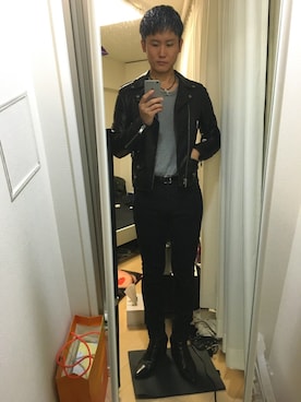 「サンローランパリ」｜「アイテム（ライダースジャケット）」を使った、RYO-Tさん（メンズ・178cm）の秋コーディネート