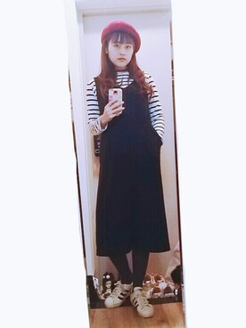 「choker」｜「アイテム（つなぎ/オールインワン）」を使った、ㅎㅅㅎさん（レディース・163cm）の冬コーディネート