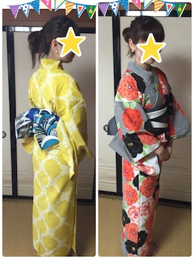 「大塚呉服店のアイテム（浴衣、ブラック系）」を使った、Chikkyさん（レディース）の春コーディネート