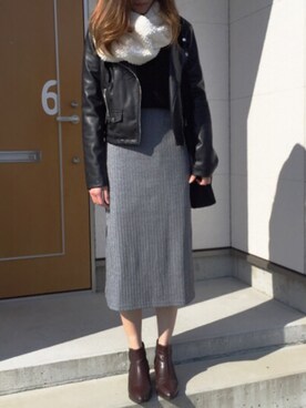 「ZARA（ザラ）のアイテム（ライダースジャケット、ブラック系）」を使った、mmk..◡̈♡さん（レディース・166cm）の冬コーディネート