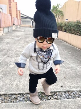 「お買い物」｜「アイテム（ニットキャップ/ビーニー）」を使った、AYUKAさん（キッズ・80cm）の冬コーディネート