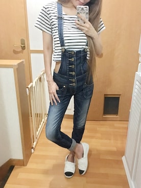 「短丈」｜「アイテム（オールインワン・サロペット）」を使った、AYUKAさん（レディース・153cm）の夏コーディネート