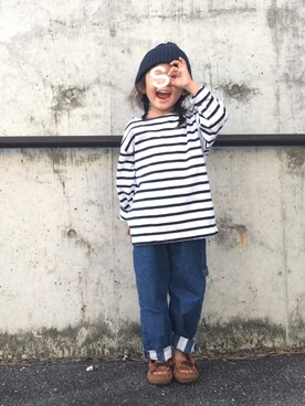 「ペインターパンツ」｜「アイテム（モカシン/デッキシューズ）」を使った、saaaaさん（キッズ・100cm）の秋コーディネート