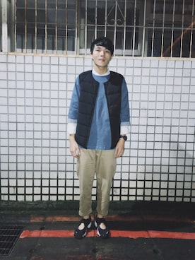 「PULL&BEAR（プルアンドベア）のアイテム（帽子）」を使った、邱浚瀚さん（メンズ・173cm）の冬コーディネート