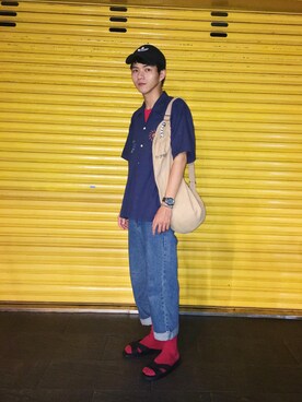「plain-me（プレインミー）のアイテム（シューズ）」を使った、邱浚瀚さん（メンズ・172cm）の夏コーディネート