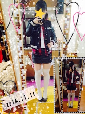 「ニーハイソックス」｜「アイテム（スタジャン）」を使った、MIさん（レディース・163cm）の秋コーディネート